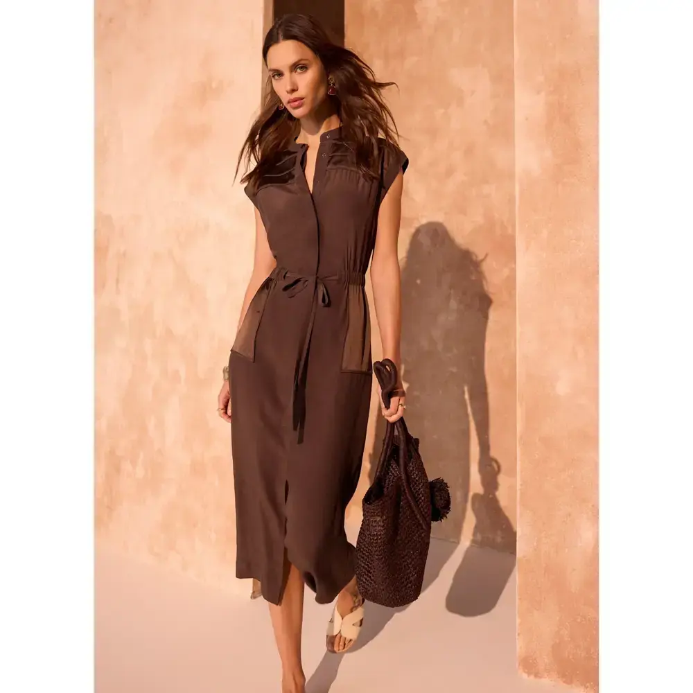 Mint Velvet Brown Utility Midi Shirt Dress
